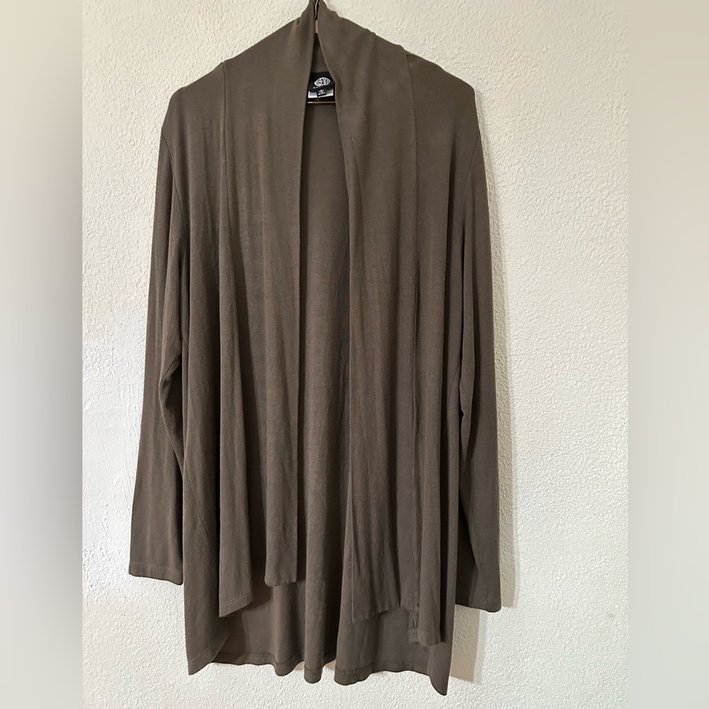 Bobeau Open Cardigan Women Modal Blend Olive Long Sleeve High Low Hemline Size L